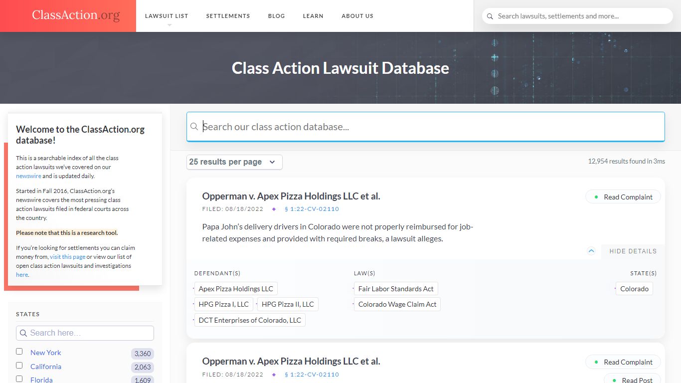 Class Action Lawsuit Database | Free Research Tool | ClassAction.org